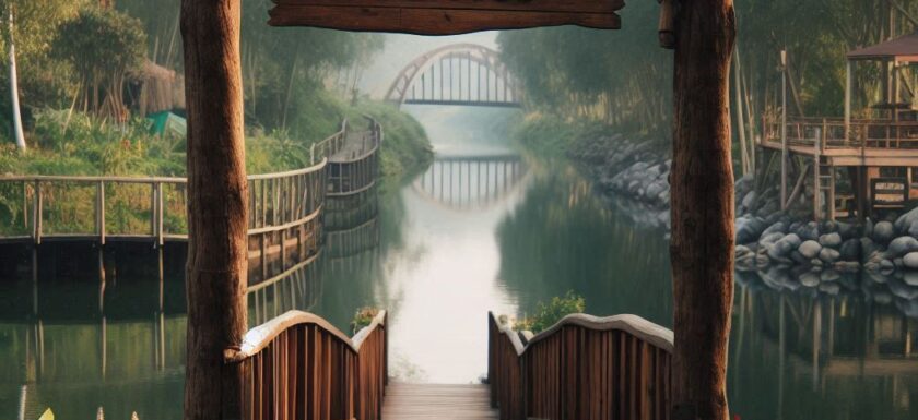 Eine Brücke die ins Wasser führt